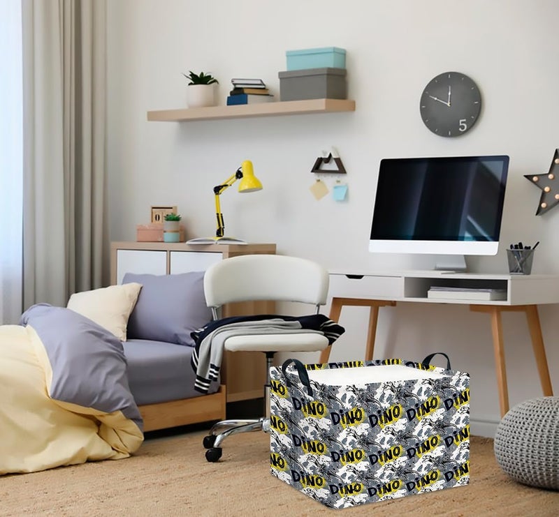 CLOCOR Rectangular Storage Basket,Collapsible Cute Pattern Storage Bin,Waterproof Books Box with Handles,Gift Basket(Grey Dinosaur) - Image 2